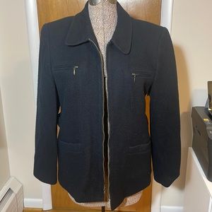 B. Moss Womens Large Zip Up Black Jacket with Pockets Wool Blend